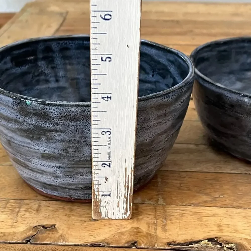 Handmade Ceramic Bowls Terracotta Base Blue & White Spiral Glaze Finish